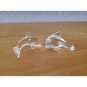 Two Mini Dolphin Hand Blown Glass Art